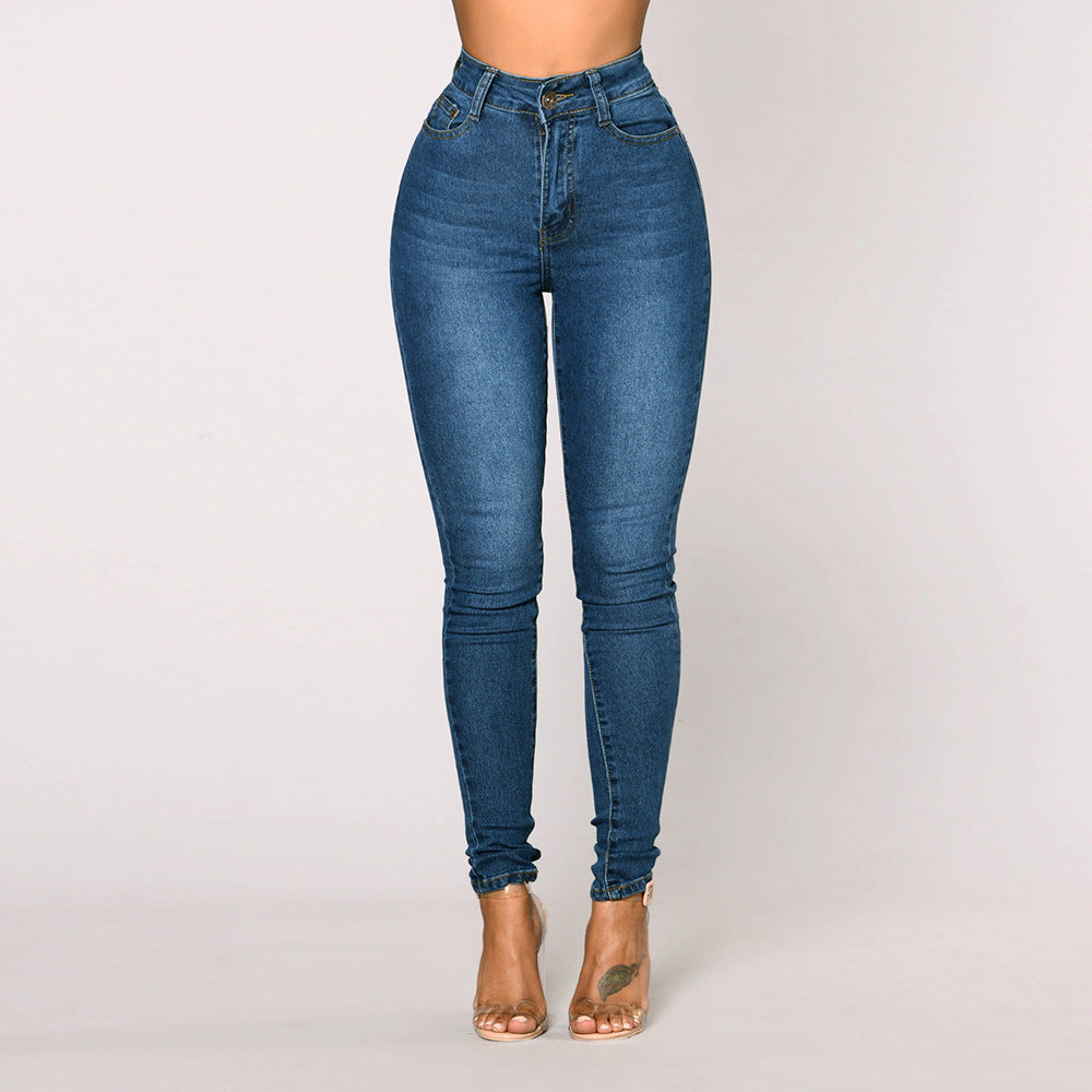 European And American Autumn And Winter New Women's High-waist Elastic Fashion Slim-fit Hip-lifting Jeans Pencil Pants
