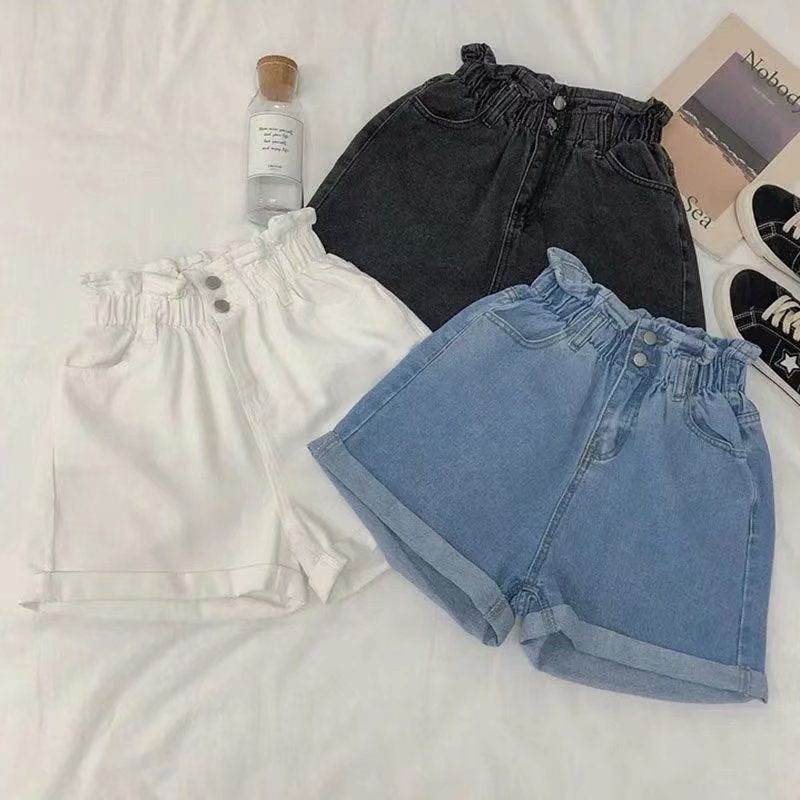 Thick Thigh Denim Shorts Women's Large Size Fat Mm Elastic Waist Korean Version Slim Loose Wide Leg A Word Hot Pants Trendy Women