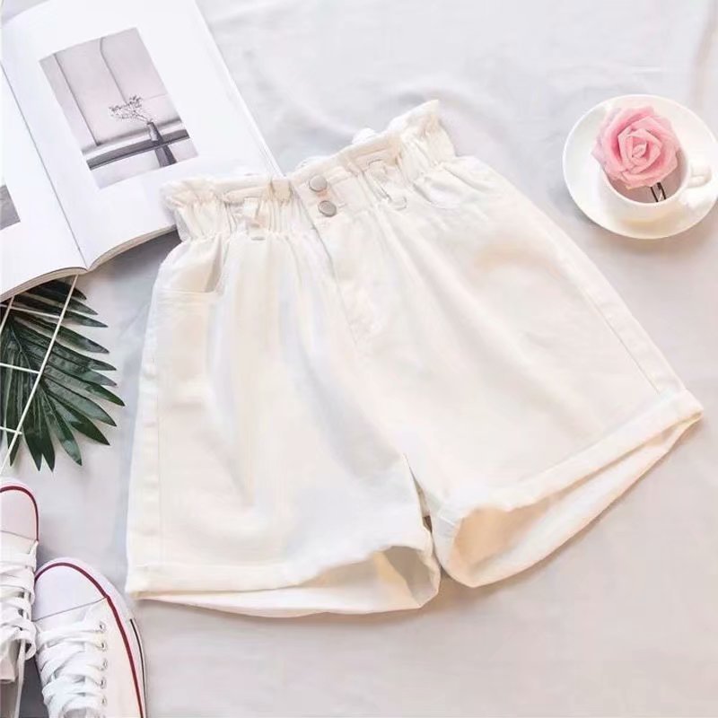 Thick Thigh Denim Shorts Women's Large Size Fat Mm Elastic Waist Korean Version Slim Loose Wide Leg A Word Hot Pants Trendy Women