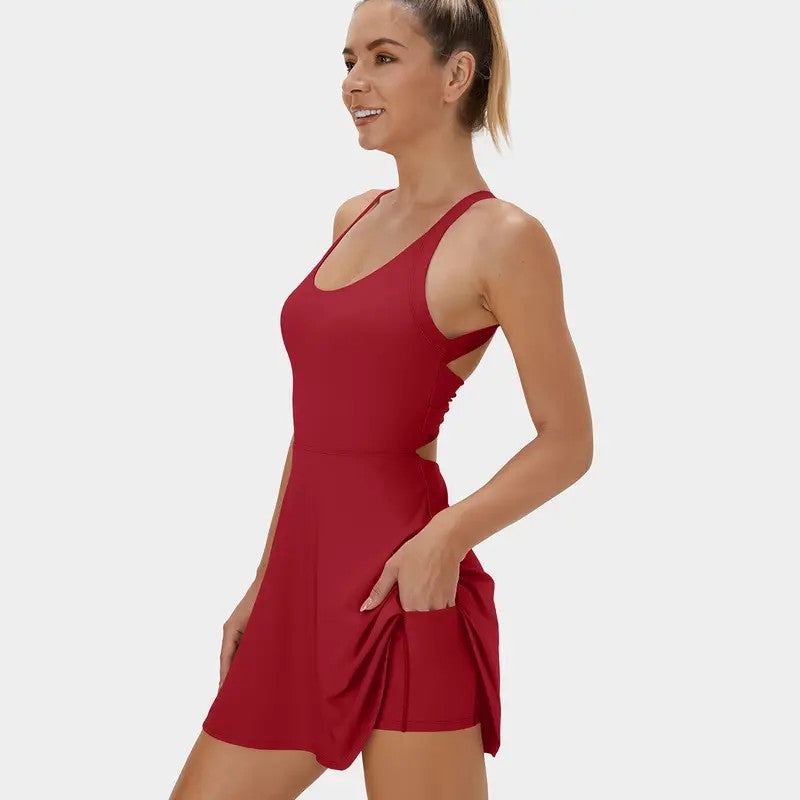 Sexy Women's Cross-border Amazon New Backless Sports Dress Short Skirt Built-in Shorts High Elastic