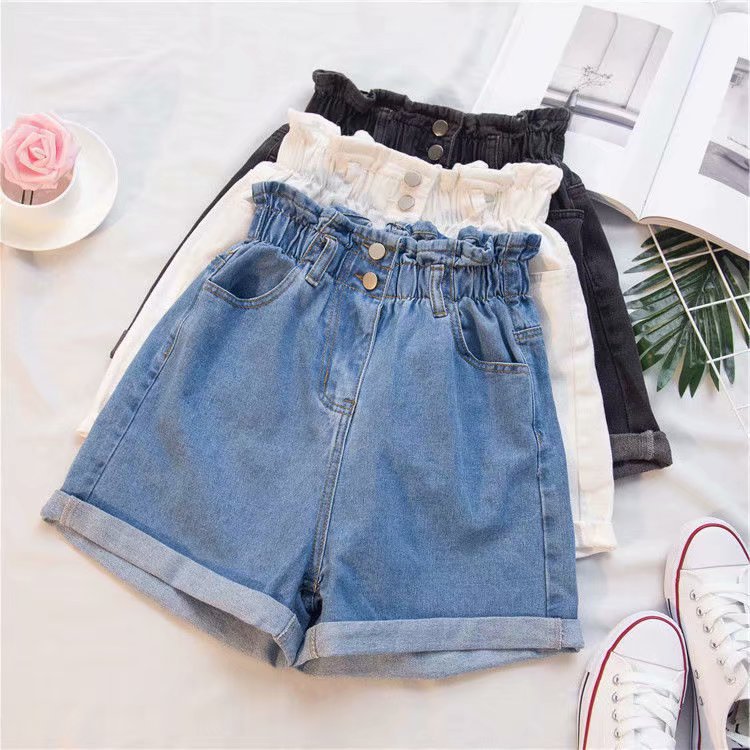 Thick Thigh Denim Shorts Women's Large Size Fat Mm Elastic Waist Korean Version Slim Loose Wide Leg A Word Hot Pants Trendy Women