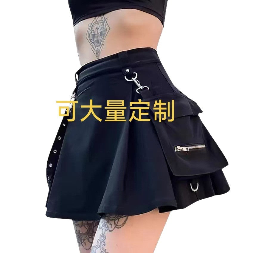 Pleated Skirt Autumn New Functional Style Punk Irregular Skirt High Waist Workwear Skirt Skirt