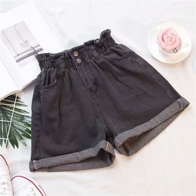 Thick Thigh Denim Shorts Women's Large Size Fat Mm Elastic Waist Korean Version Slim Loose Wide Leg A Word Hot Pants Trendy Women
