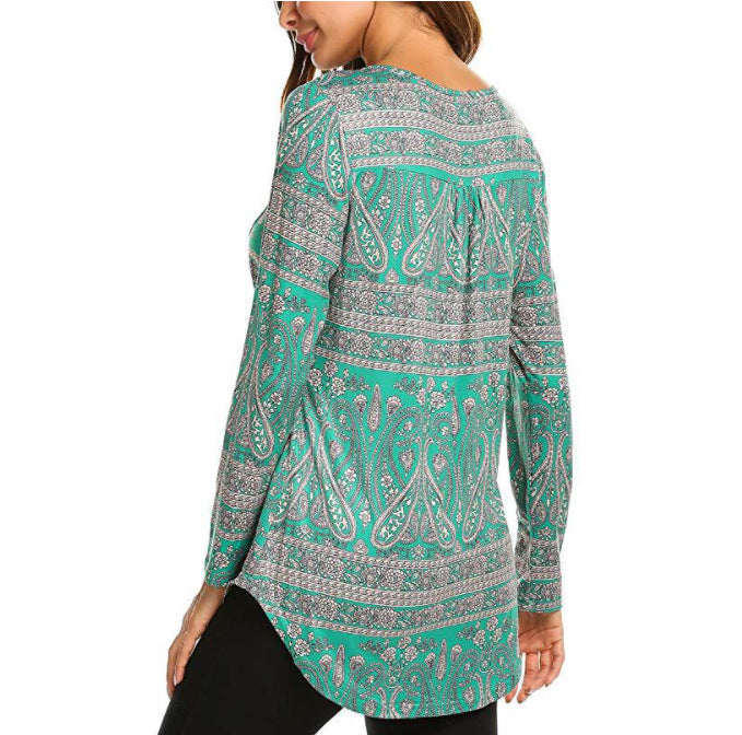 Printing Loose V-neck Front Long Back Long T-shirt