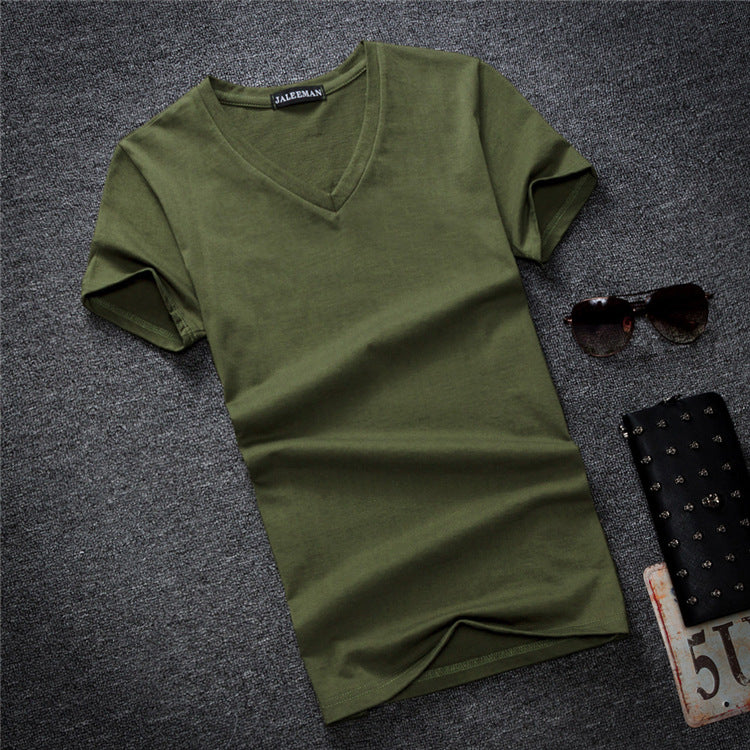 New Style Sweetheart Collar Solid Color Men&amp;amp;#039;s Clean V-neck Men&amp;amp;#039;s Short-sleeved  New Half-sleeve Loose Large Size T-shirt Wholesale