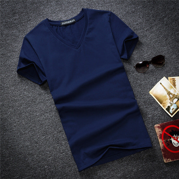 New Style Sweetheart Collar Solid Color Men&amp;amp;#039;s Clean V-neck Men&amp;amp;#039;s Short-sleeved  New Half-sleeve Loose Large Size T-shirt Wholesale