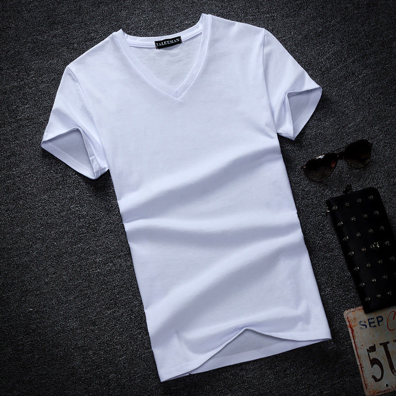 New Style Sweetheart Collar Solid Color Men&amp;amp;#039;s Clean V-neck Men&amp;amp;#039;s Short-sleeved  New Half-sleeve Loose Large Size T-shirt Wholesale