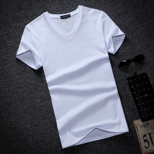 New Style Sweetheart Collar Solid Color Men&amp;amp;#039;s Clean V-neck Men&amp;amp;#039;s Short-sleeved  New Half-sleeve Loose Large Size T-shirt Wholesale