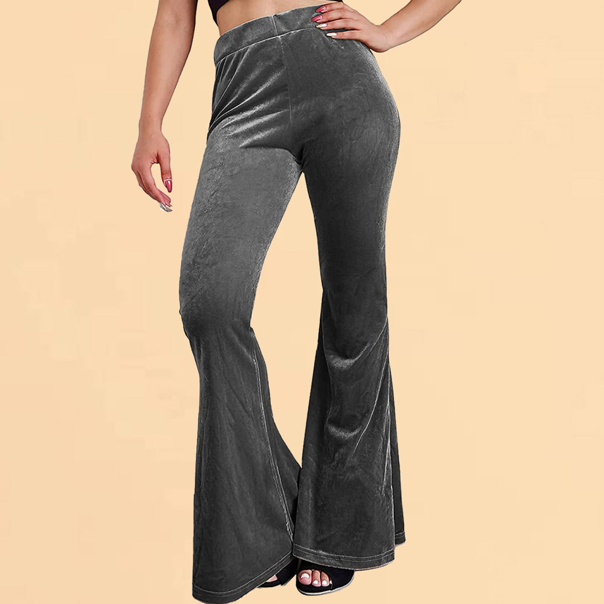 Velvet Flared Pants Elastic Elastic High Waist Solid Color Pants Casual Trousers Women