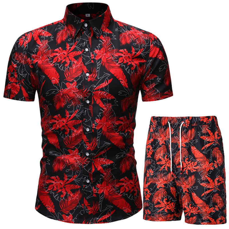 2022 Amazon Summer Men&#039;s Short-sleeved Shirt Set Chinese Style Printed Shirt Two-piece Set Foreign Trade Hair
