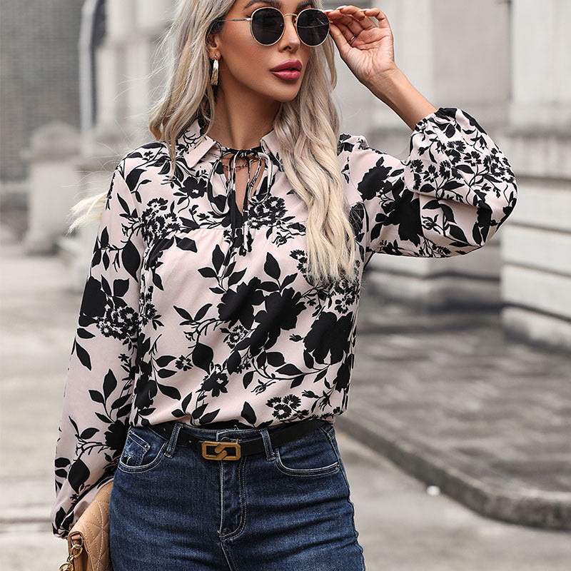 Autumn New Fashion Women&#039;s Clothing European And American Printed Shirts Women&#039;s French Style