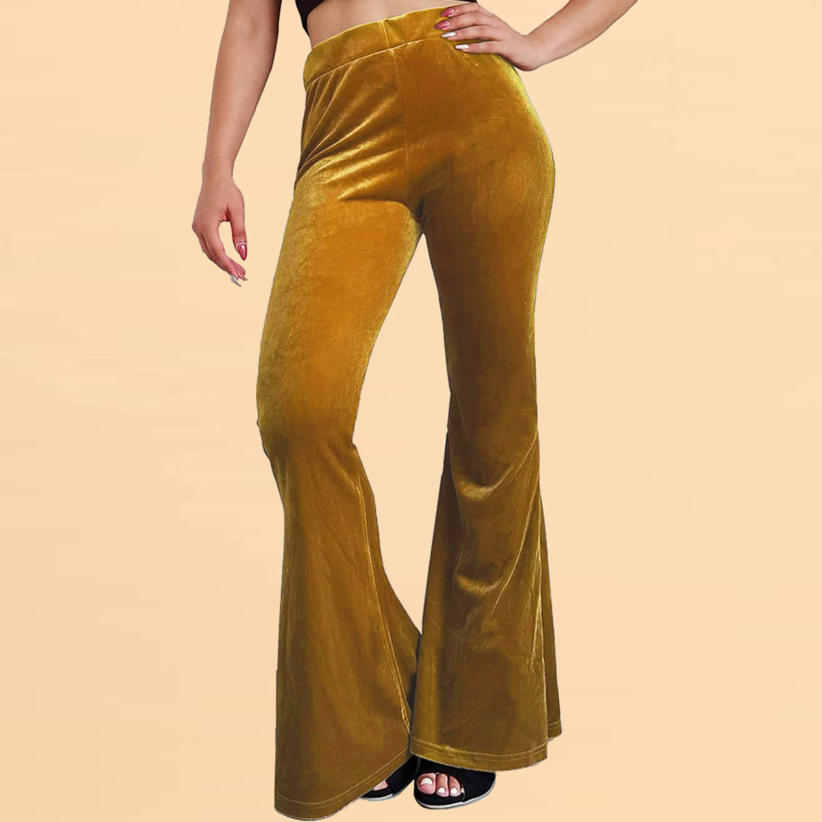 Velvet Flared Pants Elastic Elastic High Waist Solid Color Pants Casual Trousers Women