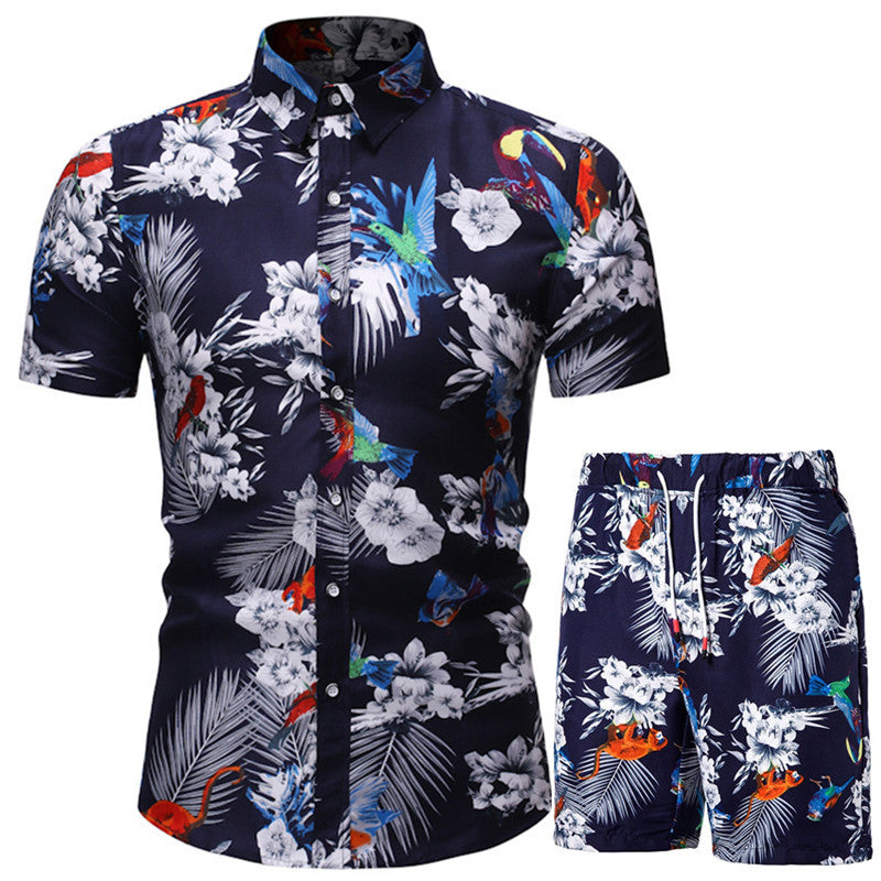 2022 Amazon Summer Men&#039;s Short-sleeved Shirt Set Chinese Style Printed Shirt Two-piece Set Foreign Trade Hair