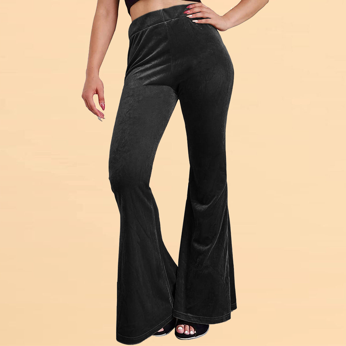 Velvet Flared Pants Elastic Elastic High Waist Solid Color Pants Casual Trousers Women