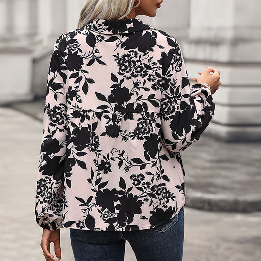Autumn New Fashion Women&#039;s Clothing European And American Printed Shirts Women&#039;s French Style