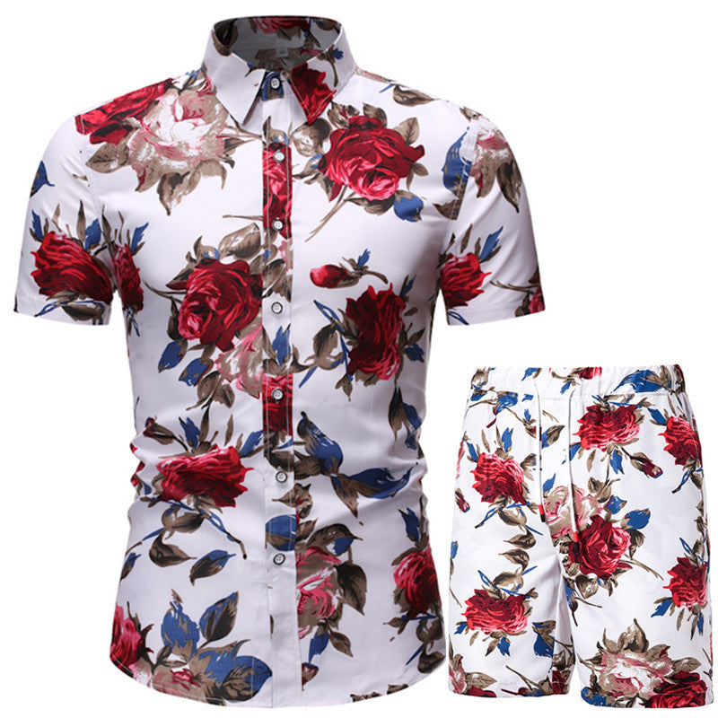 2022 Amazon Summer Men&#039;s Short-sleeved Shirt Set Chinese Style Printed Shirt Two-piece Set Foreign Trade Hair