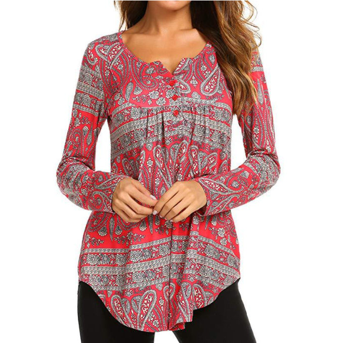Printing Loose V-neck Front Long Back Long T-shirt