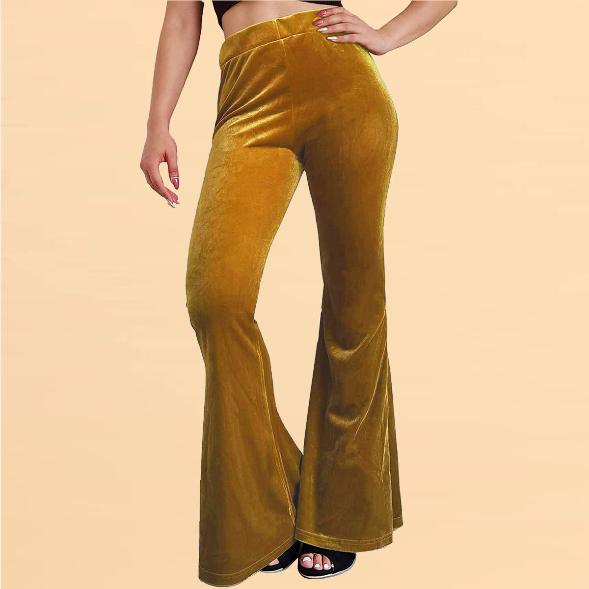Velvet Flared Pants Elastic Elastic High Waist Solid Color Pants Casual Trousers Women