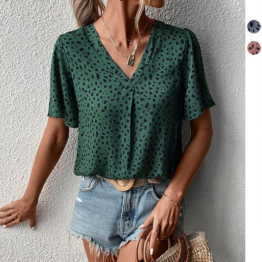 Summer New Women&#039;s Pullover Top Leopard Print Temperament Shirt Female