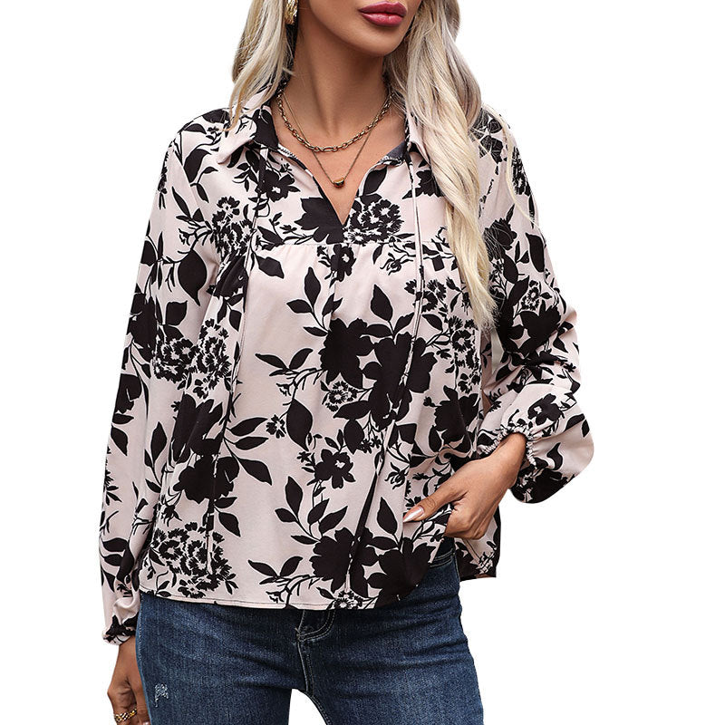 Autumn New Fashion Women&#039;s Clothing European And American Printed Shirts Women&#039;s French Style