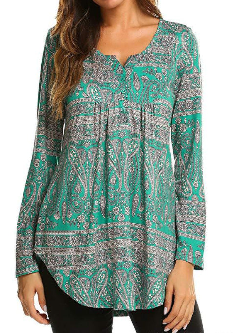 Printing Loose V-neck Front Long Back Long T-shirt