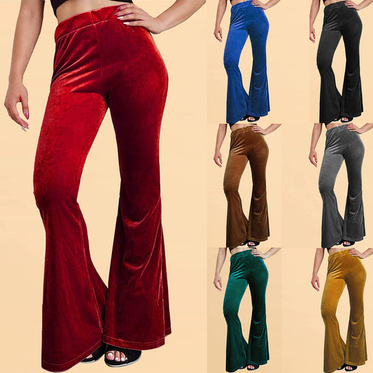 Velvet Flared Pants Elastic Elastic High Waist Solid Color Pants Casual Trousers Women