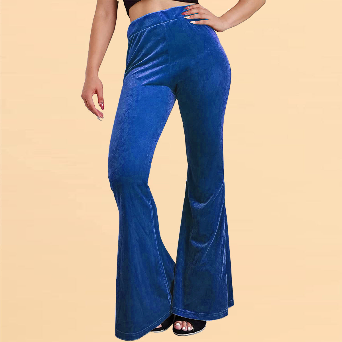 Velvet Flared Pants Elastic Elastic High Waist Solid Color Pants Casual Trousers Women