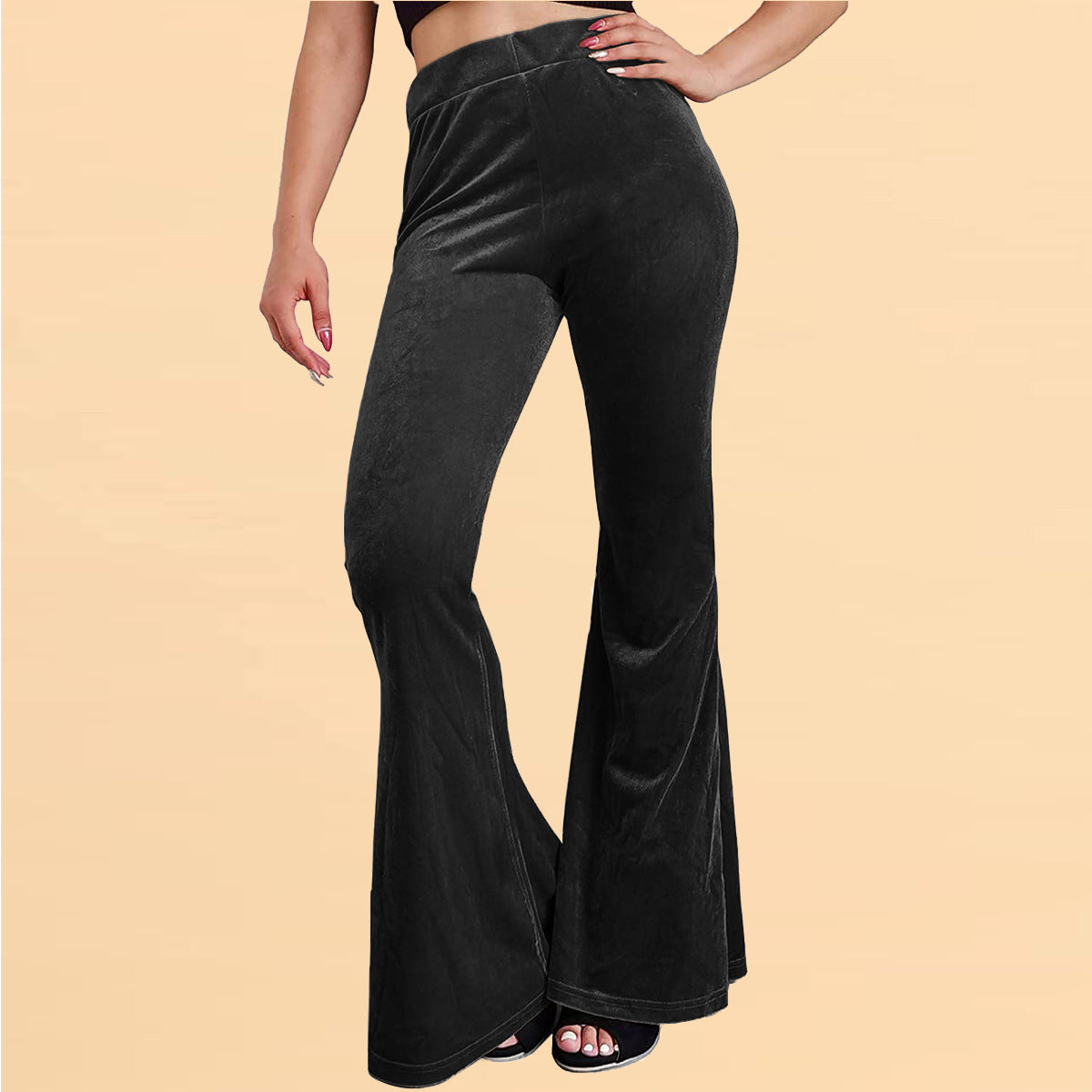 Velvet Flared Pants Elastic Elastic High Waist Solid Color Pants Casual Trousers Women