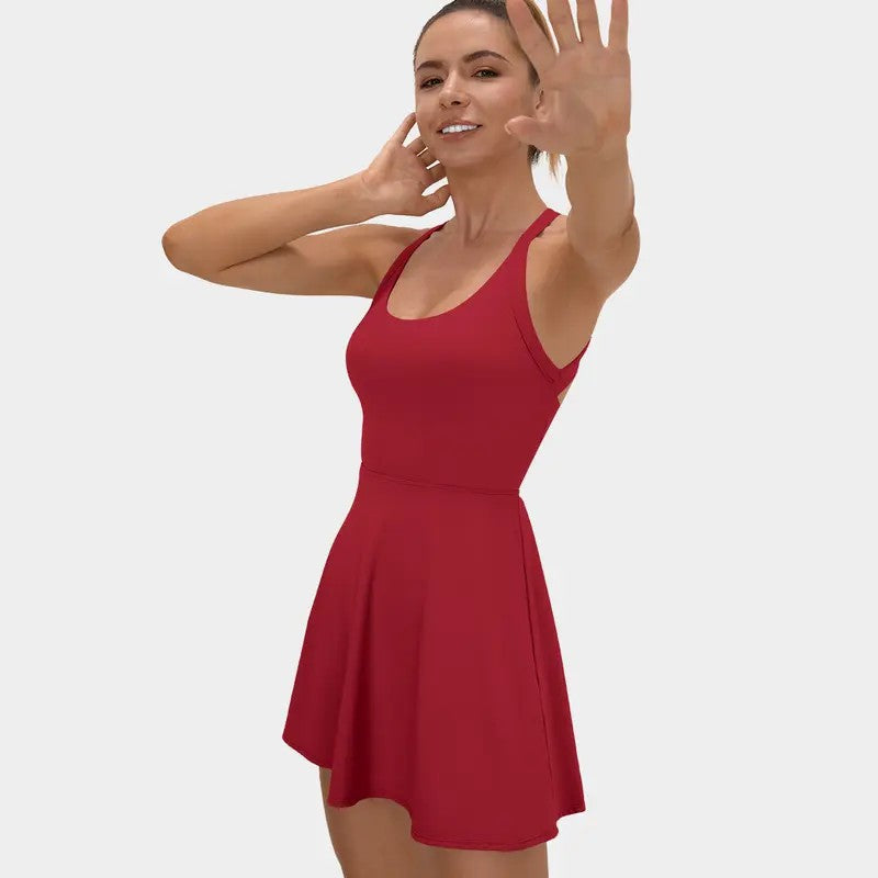 Sexy Women&#039;s Cross-border Amazon New Backless Sports Dress Short Skirt Built-in Shorts High Elastic
